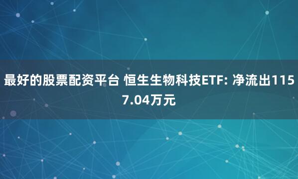 最好的股票配资平台 恒生生物科技ETF: 净流出1157.04万元